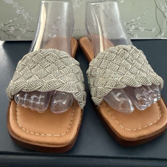Mariella Beaded Braided Leather Slide Sandals Made In Italy •Size 8 New - Picture 1 of 7